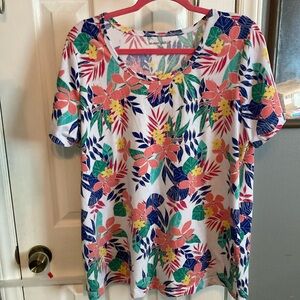 Woman Within Pink and Blue Relaxed Short Sleeve Tee Size L 18/20